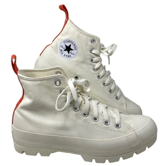 Converse Ctas Lugged Canvas Shoes High Women Size White Red Custom 572582C-WWRD - Picture 1 of 11